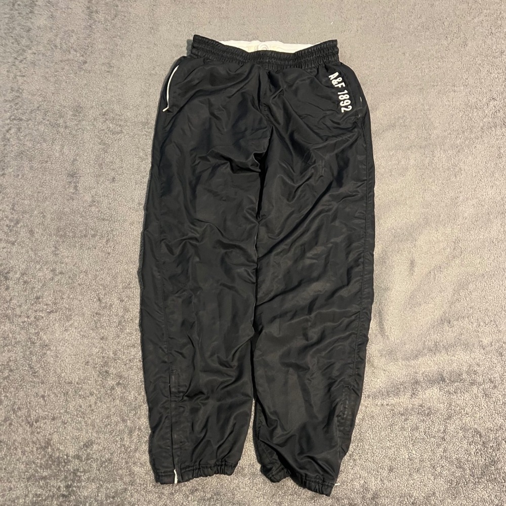 Vintage Y2K Abercrombie & Fitch Mens Black Windbreaker Track Pants Joggers Large